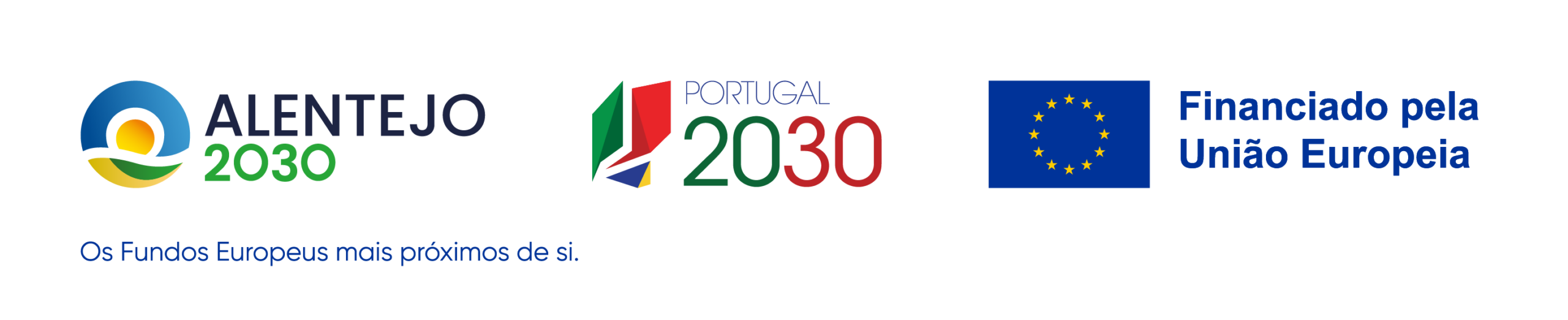 Barra de financiamento: Alentejo 2030, Portugal 2030 e Financiado pela União Europeia — Os Fundos Europeus mais próximos de si